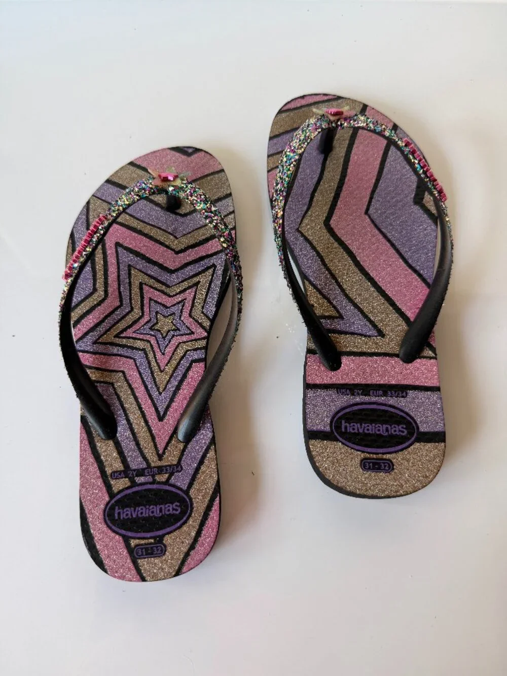 NWOT Girls Havianas Glitter Flip Flops